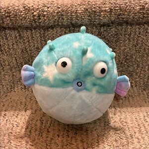 Plush Puffer Fish Toy - Blue and White